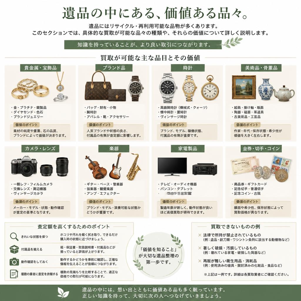 買取が可能な品々とその価値