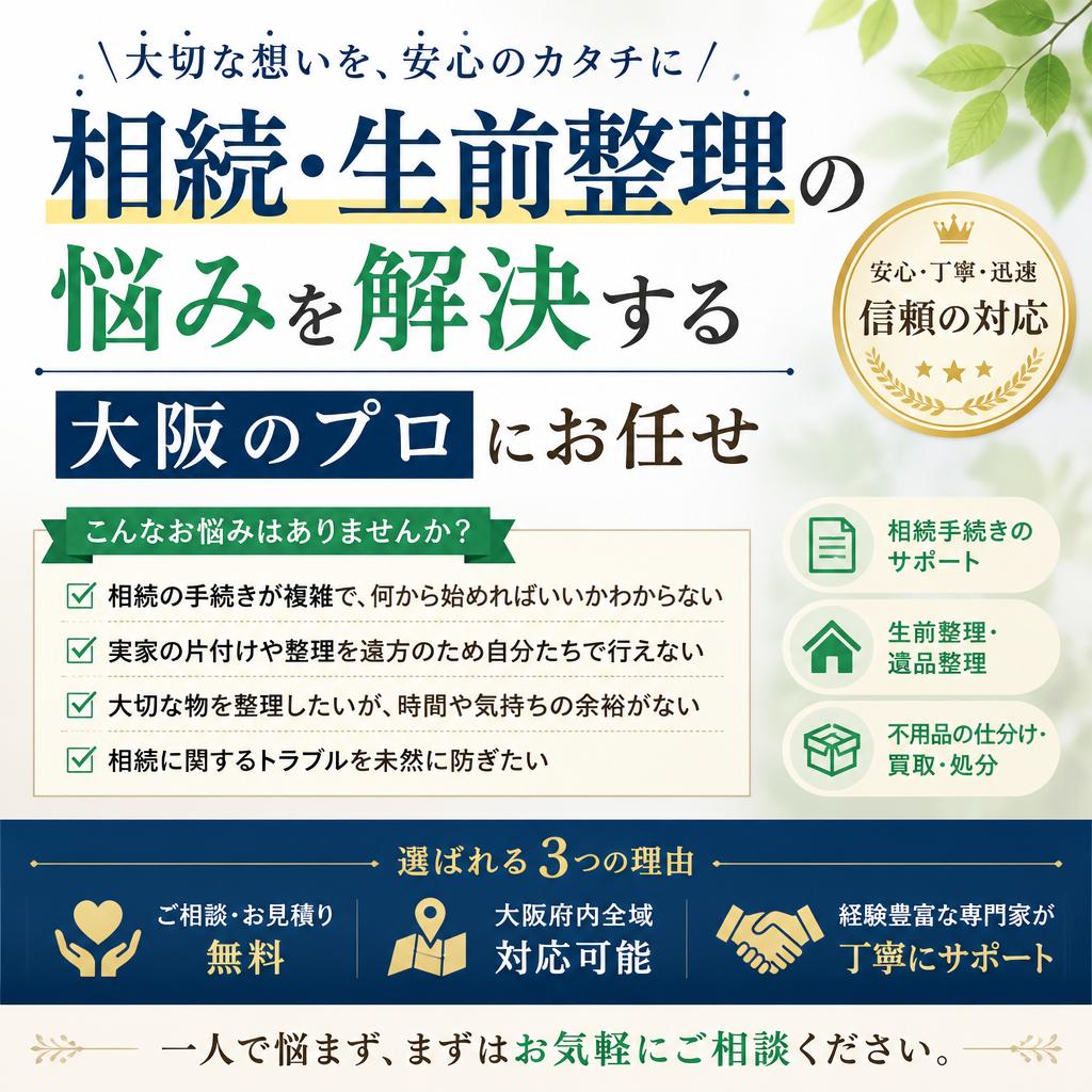 相続・生前整理の悩みを解決する大阪のプロにお任せ