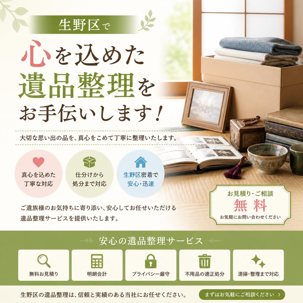 生野区で心を込めた遺品整理をお手伝いします！