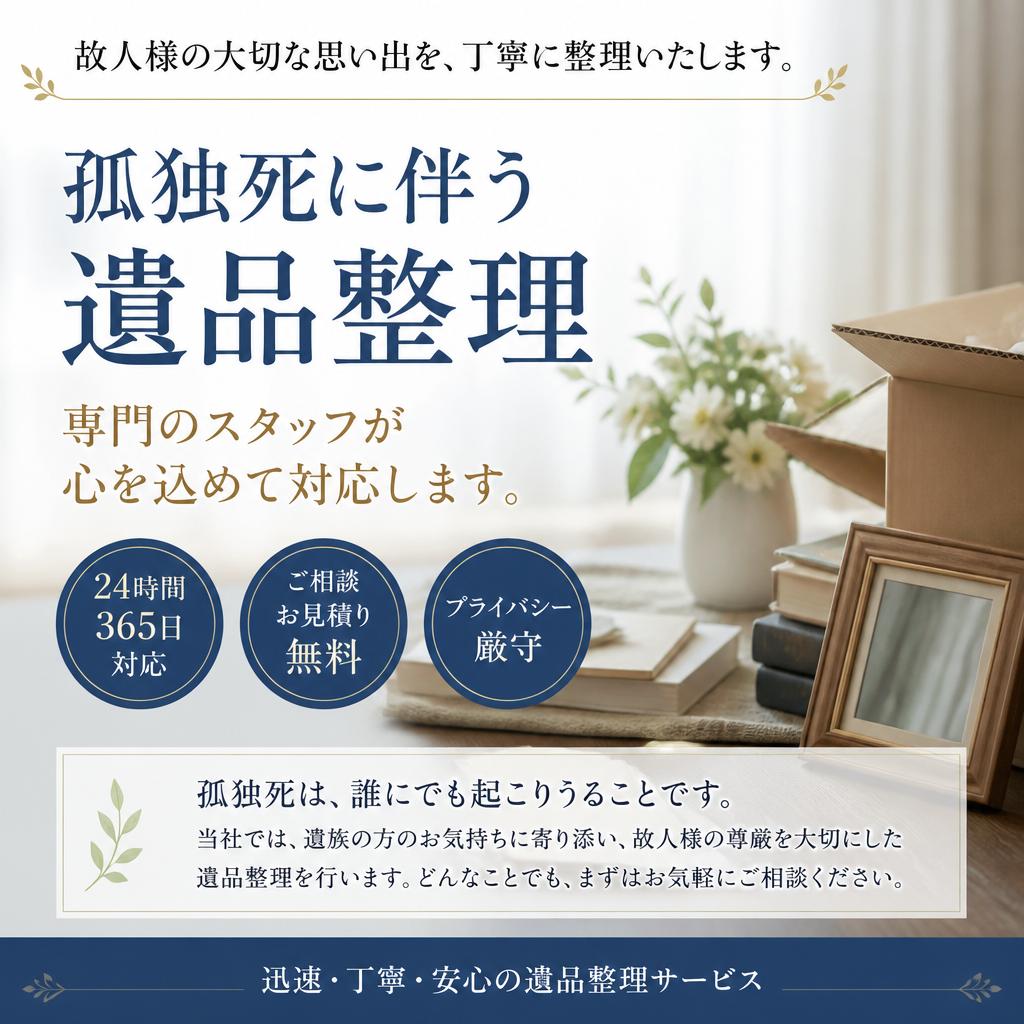 孤独死に伴う遺品整理、専門のスタッフが心を込めて対応します。