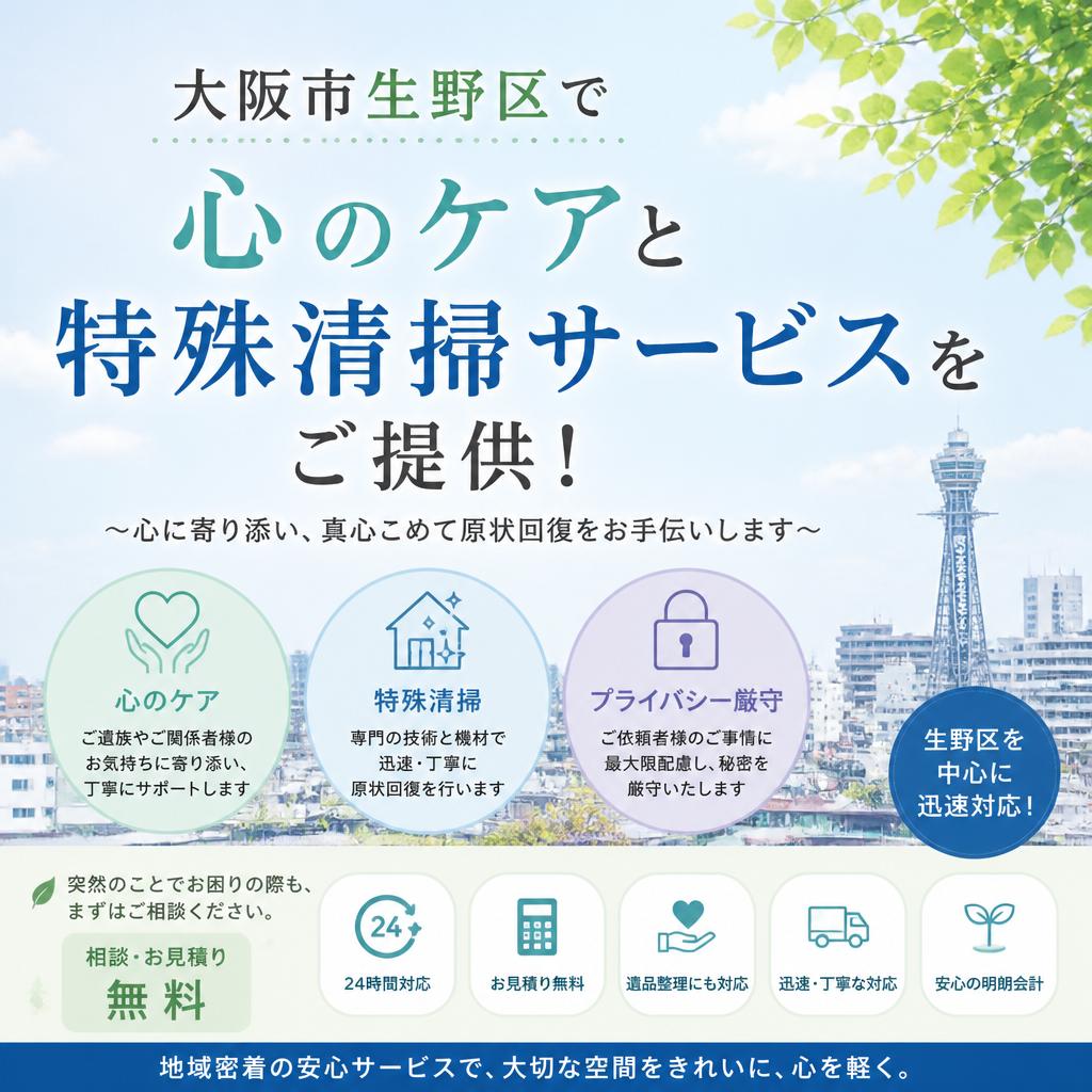 大阪市生野区で心のケアと特殊清掃サービスをご提供！