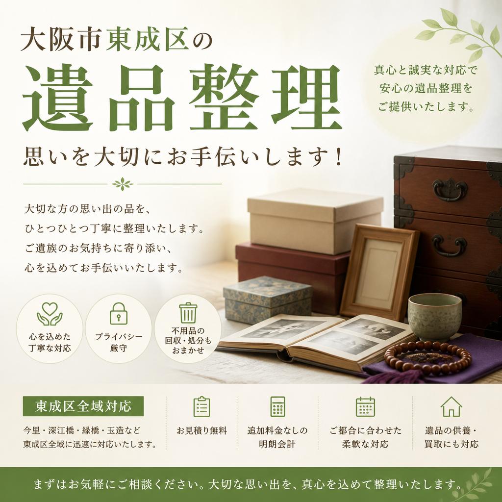 大阪市東成区の遺品整理、思いを大切にお手伝いします！