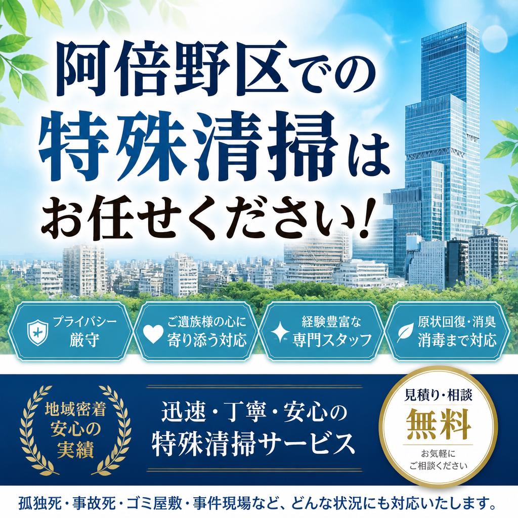 阿倍野区での特殊清掃はお任せください！