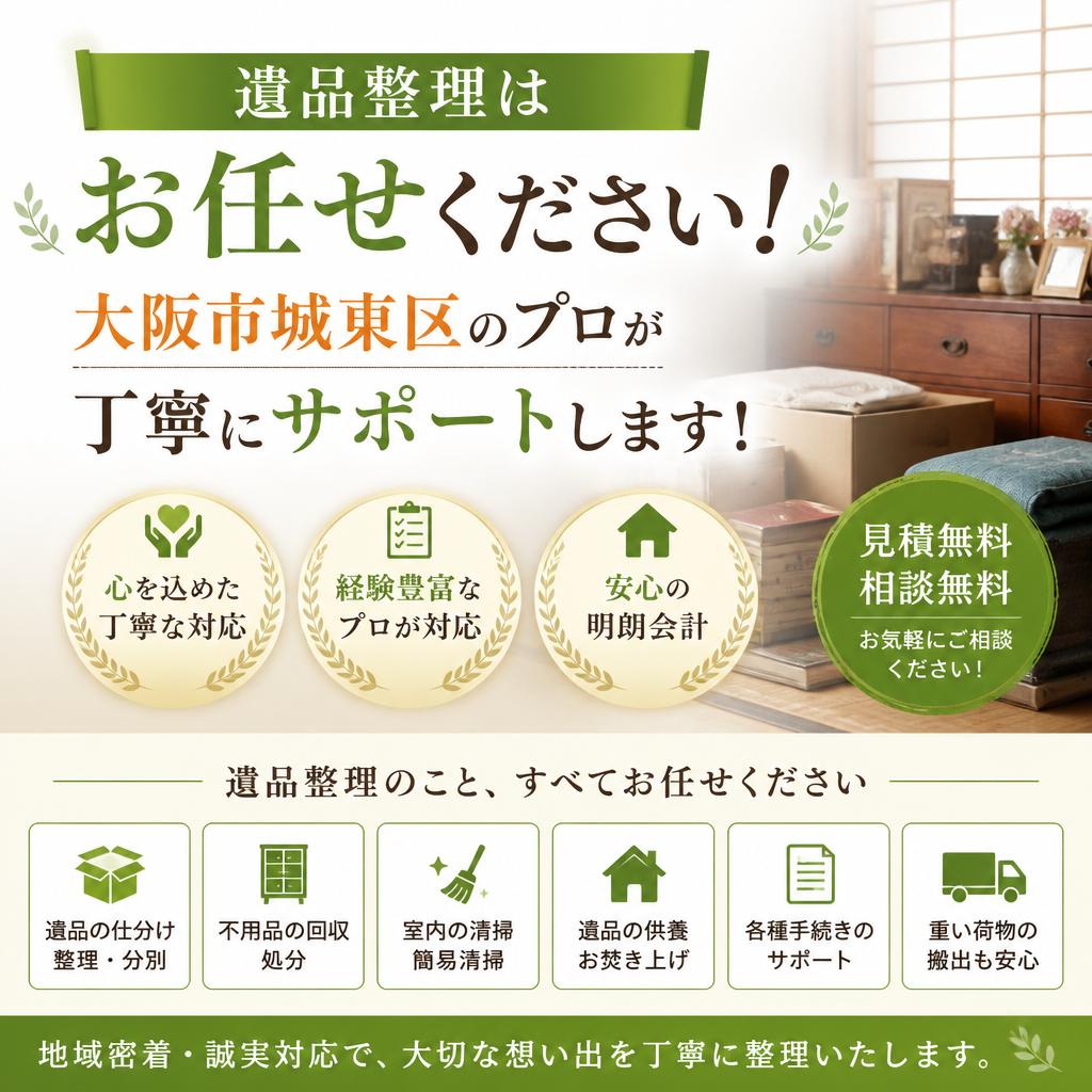 遺品整理はお任せください！大阪市城東区のプロが丁寧にサポートします！