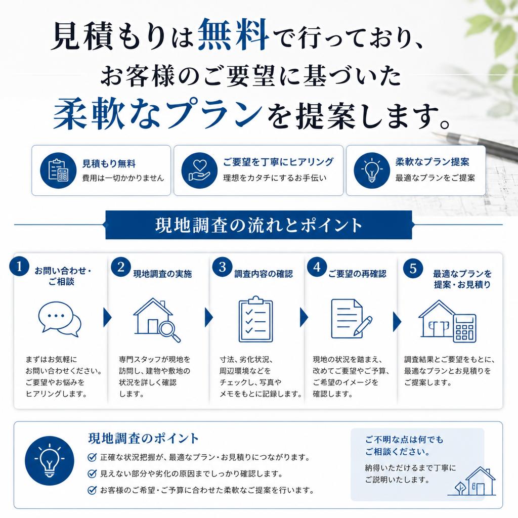 無料の現地調査・見積もり